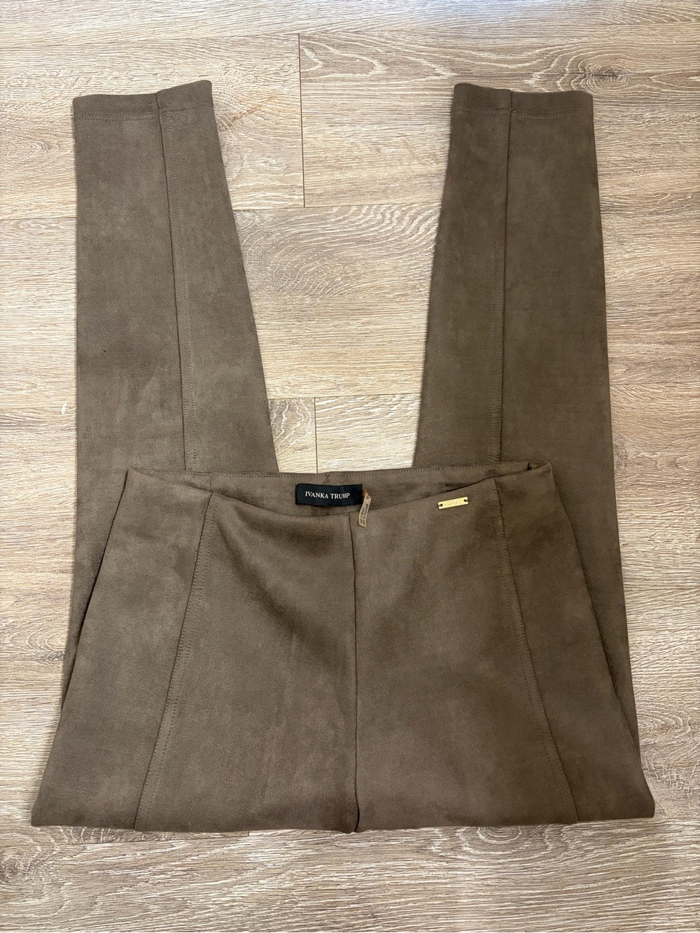 Ivanka Trump Brown Slim Ponte Faux-Suede Pants